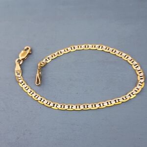 10K Italian Gold Mariners Chain Bracelet Unisex 7.25 Vintage Two Tone Gold